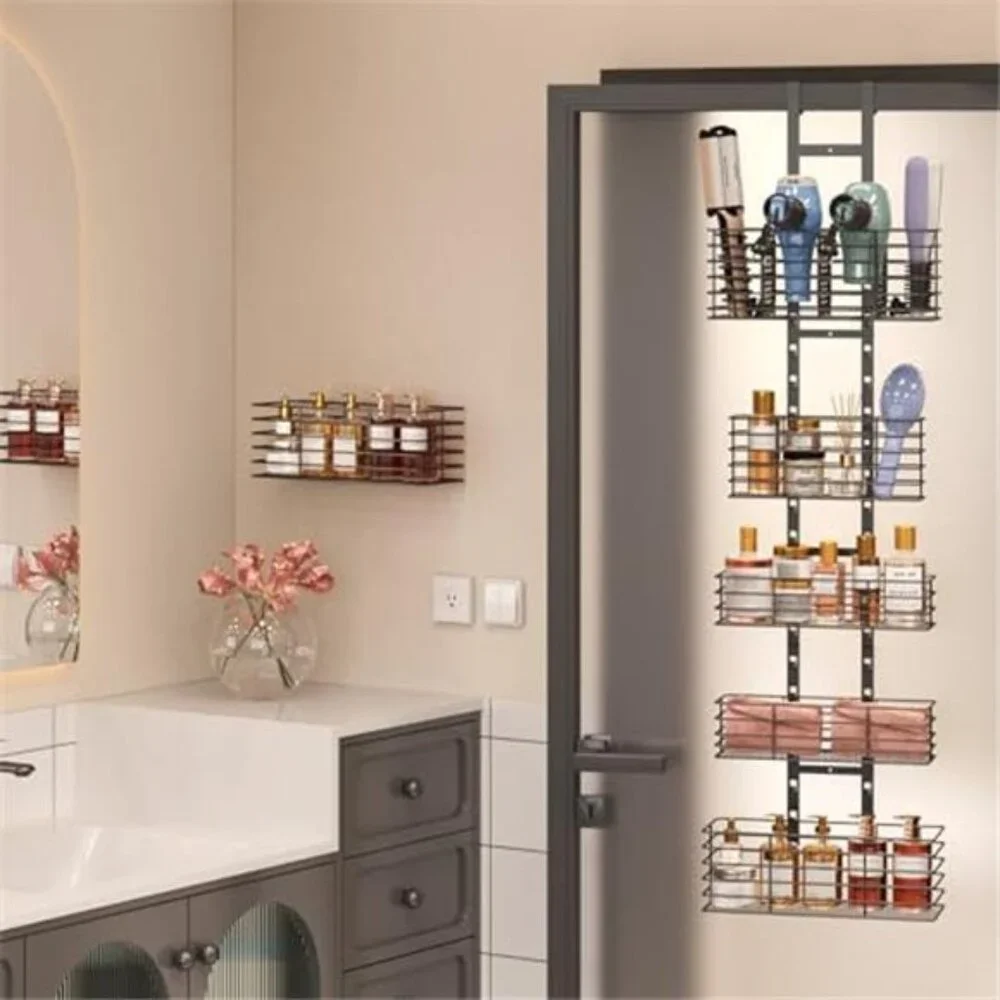 5 Tier Over The Door Bathroom Organizer Hair Dryer Holder Hair Tool Storage Rack